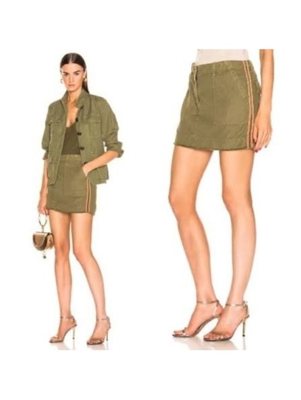 NILI LOTAN Ilona Cargo Mini Skirt | Uniform Green | Grosgrain Tape | 6